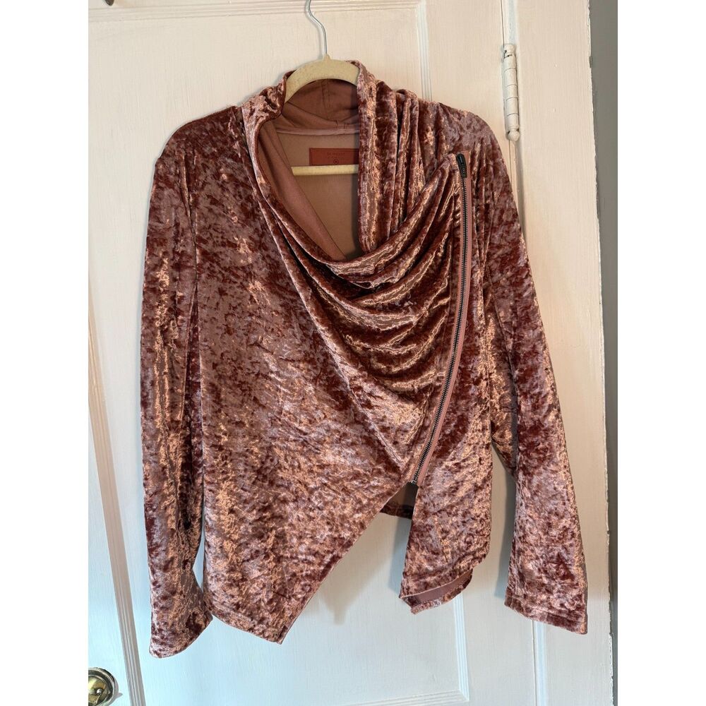 BlankNYC Pink Crushed Velvet Zip Up Drapey Moto Jacket